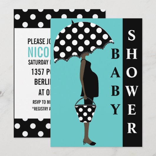 Girl met Umbrella Baby Shower-uitnodigingen Kaart (Voorkant / Achterkant)