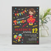 Girl Mexican Fiesta Birthday Invitation Chalkboard Kaart (Staand voorkant)