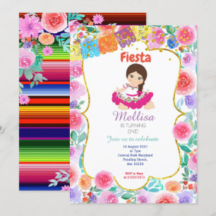 Girl Mexican Pink Birthday Party Invitation Gold Kaart