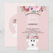 Girl Modern Waterverf Lamb & Flowers Baby shower