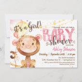 Girl Monkey Baby shower uitnodiging (Voorkant)