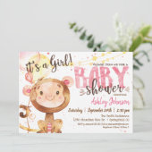 Girl Monkey Baby shower uitnodiging (Staand voorkant)