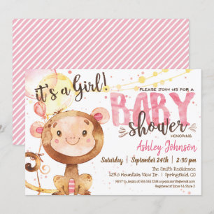 Girl Monkey Baby shower uitnodiging