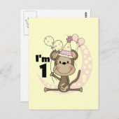 Girl Monkey in Party Pet 1e Verjaardag Briefkaart (Voorkant / Achterkant)