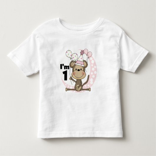 Girl Monkey in Party Pet 1e Verjaardag Kinder Shirts (Voorkant)
