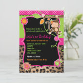 Girl Monkey Safari Chic Oerwoud Bright Invitation Kaart (Staand voorkant)