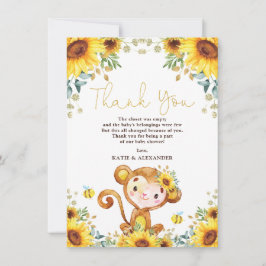 Girl Monkey Summer Sunflower Garden Baby shower Bedankkaart