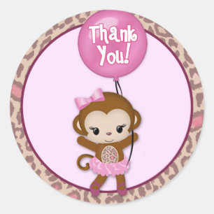 GIRL MONKEY Tu Tu Cute Baby Bedankt 5 TTC Ronde Sticker