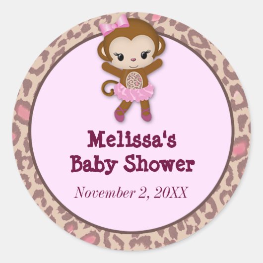 GIRL MONKEY Tu Tu Cute Baby shower sticker TTC #6 (Voorkant)