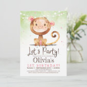 Girl Monkey Verjaardag Uitnodiging (Staand voorkant)