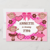 Girl Monkeys Birthday Invitations Kaart (Voorkant)