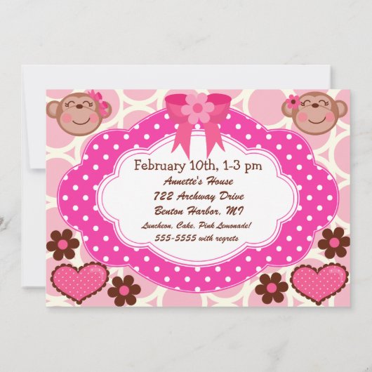 Girl Monkeys Birthday Invitations Kaart (Achterkant)