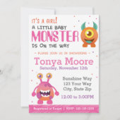 Girl Monster Baby shower Invitation Kaart (Voorkant)