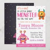 Girl Monster Baby shower Invitation Kaart (Voorkant / Achterkant)