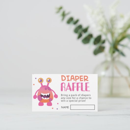 Girl Monster Baby shower Luier Raffle Ticket (Staand voorkant)