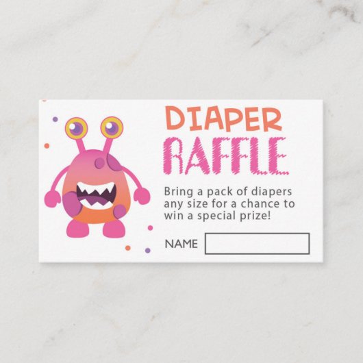 Girl Monster Baby shower Luier Raffle Ticket (Voorkant)