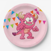 Girl Monster Birthday Party Papieren Bordje (Voorkant)
