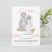 Girl Mouse Moeder Baby shower Mice Woodland Maple Kaart (Staand voorkant)