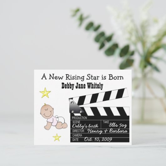 Girl Movie Star-Baby aankondiging (Staand voorkant)