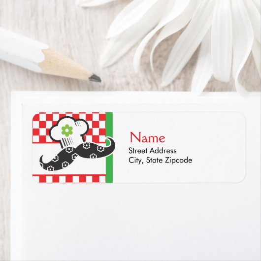 Girl Mustache Chef Adres Label (Insitu)