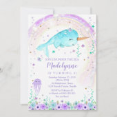 Girl Narwhal Invitation Kaart (Voorkant)