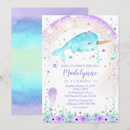 Girl Narwhal Invitation Kaart