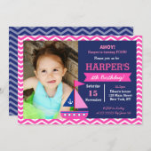 Girl Nautical Birthday Invitations Kaart (Voorkant / Achterkant)