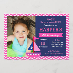 Girl Nautical Birthday Invitations Kaart
