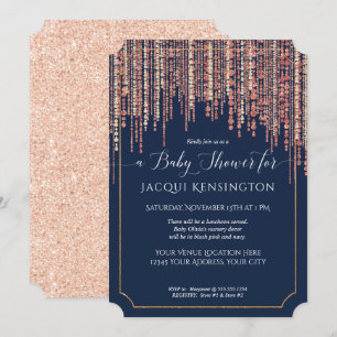 Girl Navy Fringe Roos Gold Glitter Baby shower Kaart