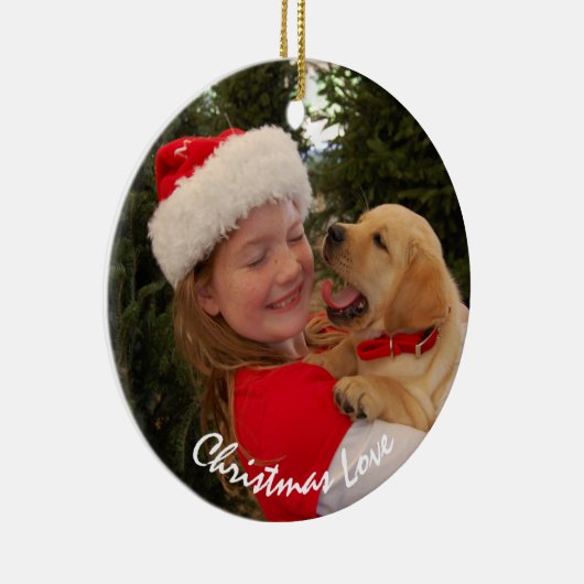 Girl & New Puppy for Christmas Keramisch Ornament (Rechts)