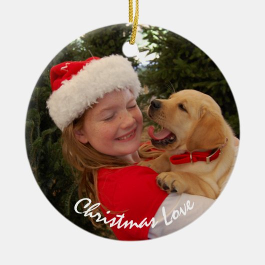 Girl & New Puppy for Christmas Keramisch Ornament (Voorkant)