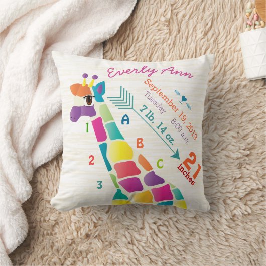 Girl Nursery Baby Birth Stat Giraffe Arrow Patroon Kussen (Deken)