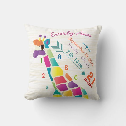 Girl Nursery Baby Birth Stat Giraffe Arrow Patroon Kussen (Voorkant)