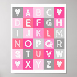 Girl Nursery Decor Alphabet Pink Grey Poster