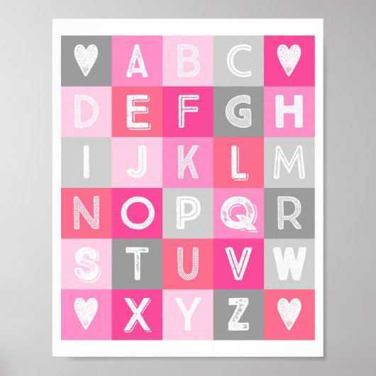 Girl Nursery Decor Alphabet Pink Grey Poster (Voorkant)