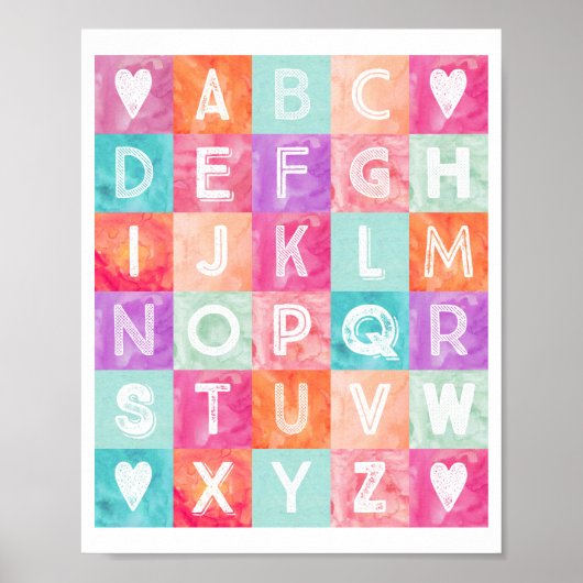 Girl Nursery Decor Alphabet Waterverf Poster (Voorkant)
