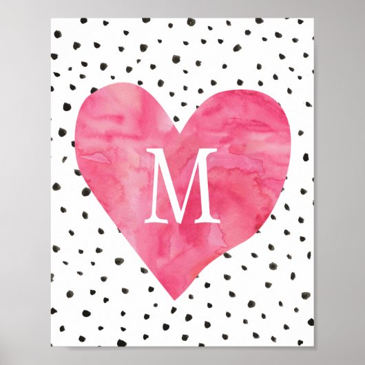 Girl Nursery Monogram Waterverf Roze hart Poster (Voorkant)