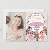 Girl Nutcracker Blush Floral Winter Birthday Party Kaart (Voorkant)