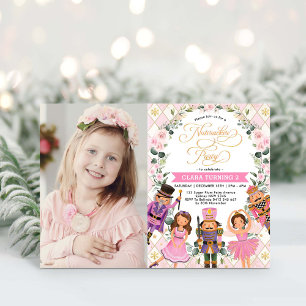 Girl Nutcracker Blush Floral Winter Birthday Party Kaart