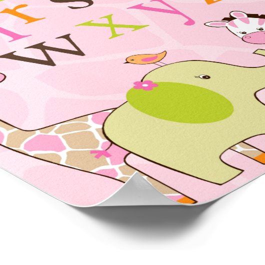 Girl Oerwoud Animal Alphabet Nursery Wall Art Prin Poster (Hoek)