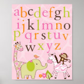 Girl Oerwoud Animal Alphabet Nursery Wall Art Prin Poster (Voorkant)