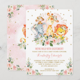 Girl Oerwoud Baby shower Blush Pink Gold Floral Kaart