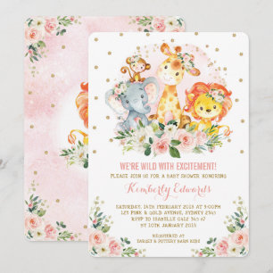 Girl Oerwoud Baby shower Blush Pink Gold Floral Kaart