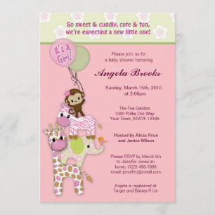 Girl Oerwoud Safari Animal Baby Shower Invitations Kaart