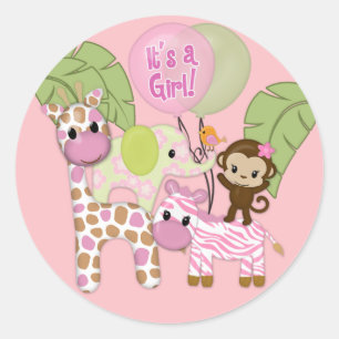 Girl Oerwoud Safari Baby shower Round Sticker