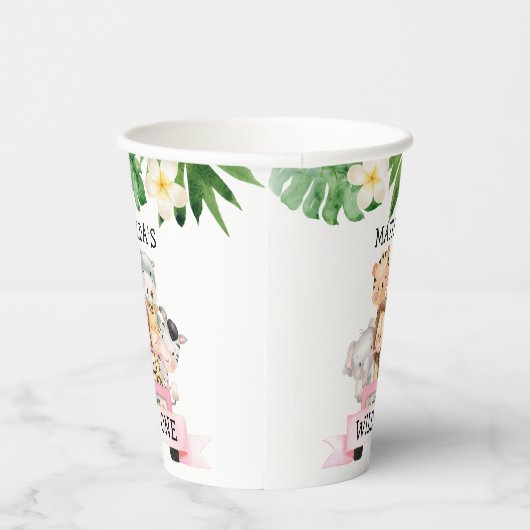 Girl Oerwoud Safari Birthday Paper Cups Papieren Bekers (Rechts)