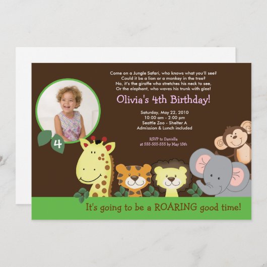 Girl Oerwoud Safari dierentuin geboortedag Kaart (Voorkant / Achterkant)