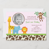 Girl Oerwoud Safari Foto Birthday Invitations Kaart (Voorkant)