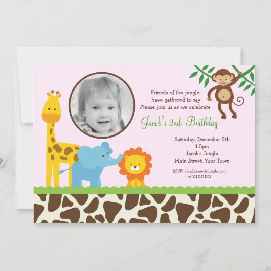 Girl Oerwoud Safari Foto Birthday Invitations Kaart (Voorkant)