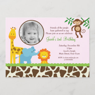 Girl Oerwoud Safari Foto Birthday Invitations Kaart